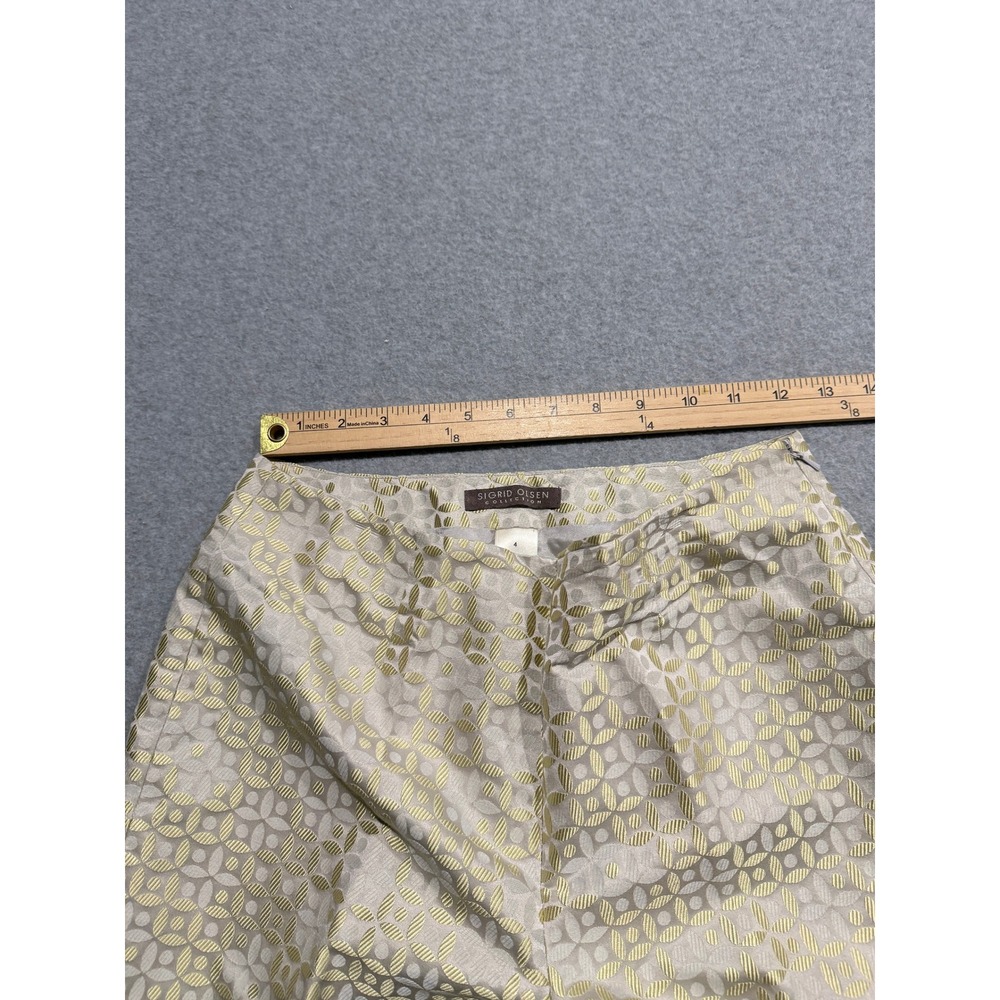 Sigrid Olsen Silk Blend Jacquard Geometric Suit Champagne Shiny Blazer 6 Pants 4 - Picture 10 of 16